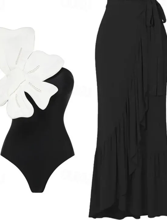 Sale Women's Swimwear 2 Piece Monokini Swimsuit Backless Tummy Control High Waist Slim Vacation Beach Wear Solid Color Asymmetric Neck Sleeveless Bathing Suits Women Swimdresses