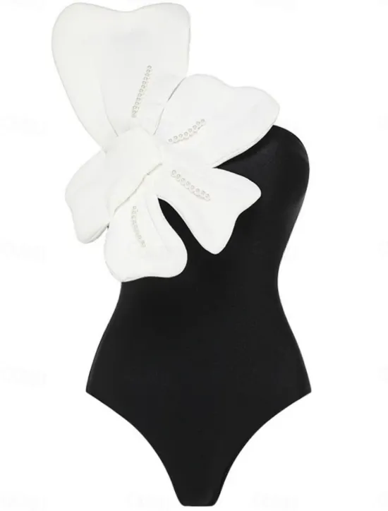 Sale Women's Swimwear 2 Piece Monokini Swimsuit Backless Tummy Control High Waist Slim Vacation Beach Wear Solid Color Asymmetric Neck Sleeveless Bathing Suits Women Swimdresses