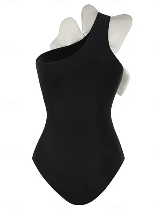Sale Women's Swimwear 2 Piece Monokini Swimsuit Backless Tummy Control High Waist Slim Vacation Beach Wear Solid Color Asymmetric Neck Sleeveless Bathing Suits Women Swimdresses
