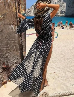 Clearance Women's Swimwear 2 Piece Monokini Swimsuit Backless Tummy Control High Waist Slim Vacation Beach Wear Polka Dot V Neck Sleeveless Bathing Suits Women One-Pieces