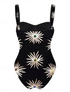 Discount Women's Swimwear 2 Piece Monokini Skirt Swimsuit Backless Tummy Control High Waist Slim Vacation Beach Wear Floral V Neck Sleeveless Bathing Suits Women One-Pieces