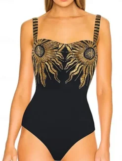 Discount Women's Swimwear 2 Piece Monokini Skirt Swimsuit Backless Tummy Control High Waist Slim Vacation Beach Wear Floral V Neck Sleeveless Bathing Suits Women One-Pieces