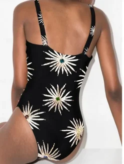 Discount Women's Swimwear 2 Piece Monokini Skirt Swimsuit Backless Tummy Control High Waist Slim Vacation Beach Wear Floral V Neck Sleeveless Bathing Suits Women One-Pieces