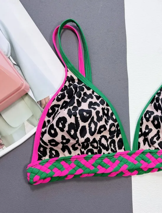 Clearance Women's Swimwear Bikini 2 Piece Cheeky Swimsuit Backless Slim Vacation Beach Wear V Neck Sleeveless Bathing Suits Women Leopard Swimwear|Bikinis