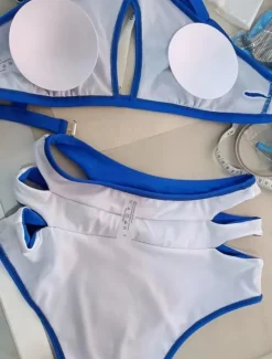 Hot Women's Swimwear Bikini 2 Piece Briefs Swimsuit Backless Slim Vacation Beach Wear Solid Color Halter Neck Sleeveless Bathing Suits Women Bikinis
