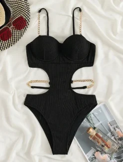 Discount Women's Swimwear Bikini 2 Piece Cheeky Swimsuit Backless Slim Vacation Beach Wear Solid Color V Neck Sleeveless Bathing Suits Women One-Pieces|Bikinis