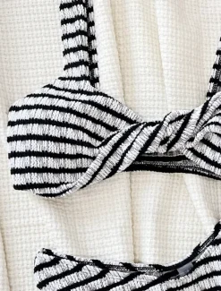 Clearance Women's Swimwear Bikini 2 Piece Cheeky Swimsuit Backless Slim Vacation Beach Wear Stripe V Neck Sleeveless Bathing Suits Women Bikinis