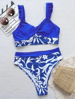 New Women's Swimwear Bikini 2 Piece Cheeky Swimsuit Backless Slim Vacation Beach Wear Graphic U Neck Sleeveless Bathing Suits Women Tankinis