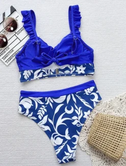 New Women's Swimwear Bikini 2 Piece Cheeky Swimsuit Backless Slim Vacation Beach Wear Graphic U Neck Sleeveless Bathing Suits Women Tankinis