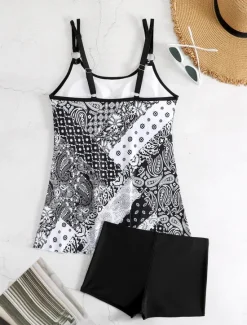 Clearance Women's Swimwear Bikini 2 Piece Boy Leg Swimsuit Backless Slim Vacation Beach Wear Graphic U Neck Sleeveless Bathing Suits Women Tankinis|Bikinis