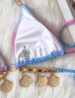 Best Women's Swimwear Bikini 2 Piece Cheeky Swimsuit Backless Slim Fringe Vacation Beach Wear Ombre Halter Neck Sleeveless Bathing Suits Women Bikinis