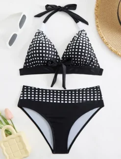 Best Women's Swimwear Bikini 2 Piece Cheeky Swimsuit Backless Slim Vacation Beach Wear Graphic V Neck Sleeveless Bathing Suits Women Bikinis