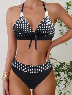 Best Women's Swimwear Bikini 2 Piece Cheeky Swimsuit Backless Slim Vacation Beach Wear Graphic V Neck Sleeveless Bathing Suits Women Bikinis