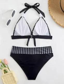 Best Women's Swimwear Bikini 2 Piece Cheeky Swimsuit Backless Slim Vacation Beach Wear Graphic V Neck Sleeveless Bathing Suits Women Bikinis
