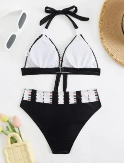 Best Women's Swimwear Bikini 2 Piece Cheeky Swimsuit Backless Slim Vacation Beach Wear Graphic V Neck Sleeveless Bathing Suits Women Bikinis