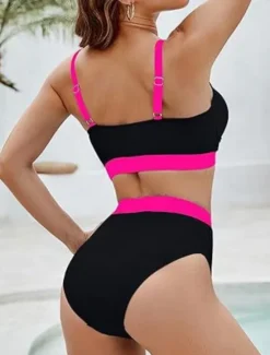 Best Women's Swimwear Bikini 2 Piece Briefs Swimsuit Backless Slim High Waisted Vacation Beach Wear Solid Color V Neck Sleeveless Bathing Suits Women Bikinis