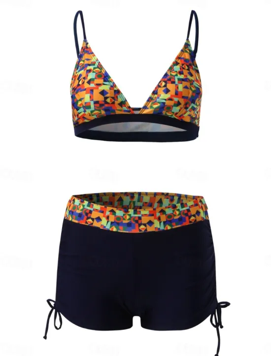 Outlet Women's Swimwear Bikini 2 Piece Shorts Swimsuit Backless Slim Vacation Beach Wear Floral Halter Neck Sleeveless Bathing Suits Women Leopard Swimwear