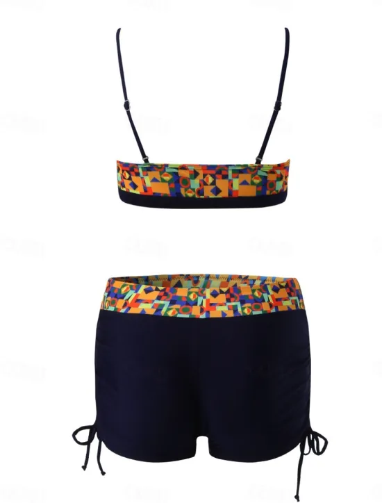 Outlet Women's Swimwear Bikini 2 Piece Shorts Swimsuit Backless Slim Vacation Beach Wear Floral Halter Neck Sleeveless Bathing Suits Women Leopard Swimwear