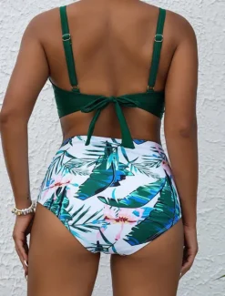Sale Women's Swimwear Bikini 2 Piece Cheeky Swimsuit Backless Slim Vacation Beach Wear Floral Graphic U Neck Sleeveless Bathing Suits Women Bikinis