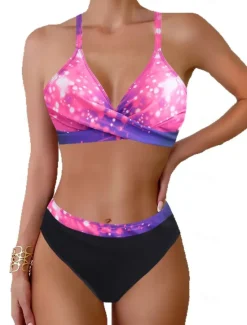 Best Women's Swimwear Bikini 2 Piece Cheeky Swimsuit Backless Slim Vacation Beach Wear Graphic V Neck Sleeveless Bathing Suits Women Bikinis