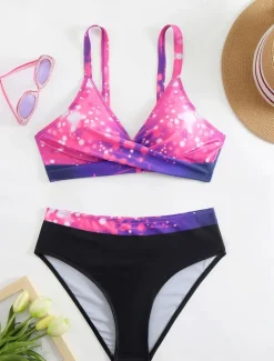 Best Women's Swimwear Bikini 2 Piece Cheeky Swimsuit Backless Slim Vacation Beach Wear Graphic V Neck Sleeveless Bathing Suits Women Bikinis