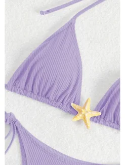 Women's Swimwear Bikini 2 Piece Swimsuit Backless Tropical Beach Wear Plain Halter Neck Sleeveless Bathing Suits Women Bikinis