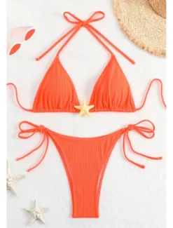 Women's Swimwear Bikini 2 Piece Swimsuit Backless Tropical Beach Wear Plain Halter Neck Sleeveless Bathing Suits Women Bikinis