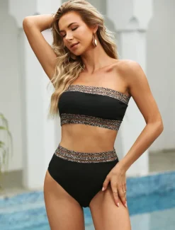 Outlet Women's Swimwear Bikini 2 Piece Briefs Swimsuit Backless Sexy Printing Bandeau Strapless Designer Sexy Leopard Strapless Sleeveless Bathing Suits Women Bikinis