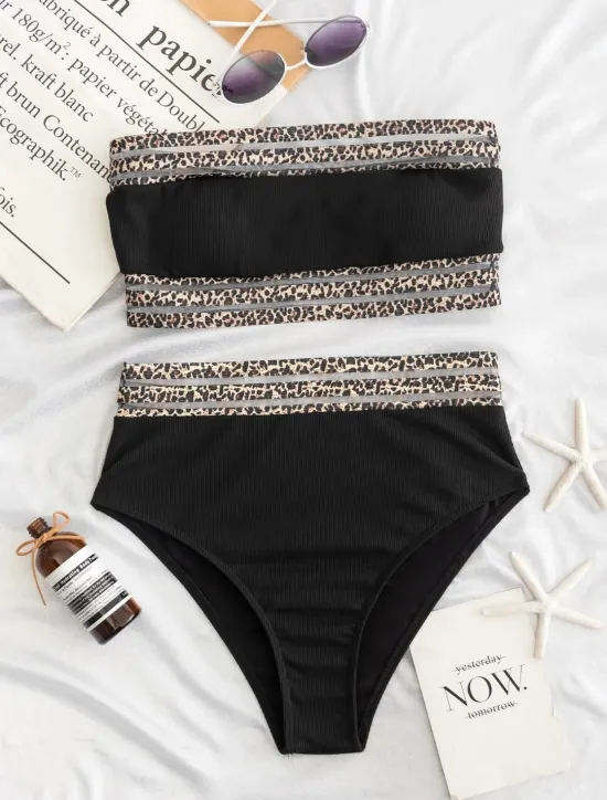 Outlet Women's Swimwear Bikini 2 Piece Briefs Swimsuit Backless Sexy Printing Bandeau Strapless Designer Sexy Leopard Strapless Sleeveless Bathing Suits Women Bikinis