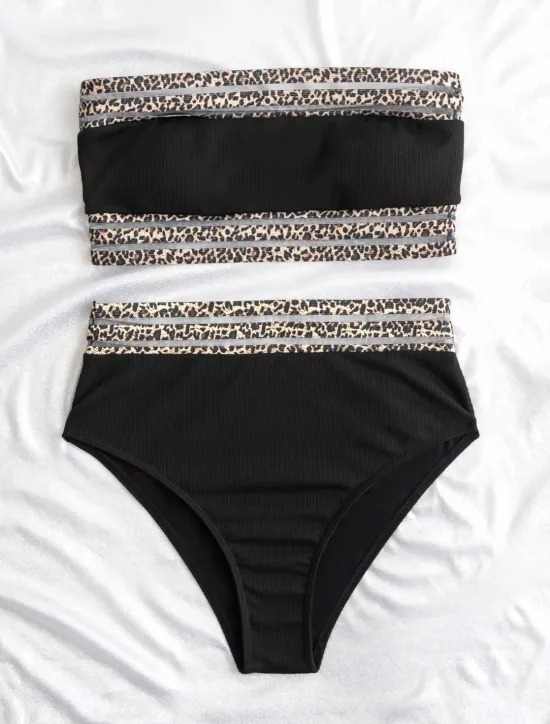 Outlet Women's Swimwear Bikini 2 Piece Briefs Swimsuit Backless Sexy Printing Bandeau Strapless Designer Sexy Leopard Strapless Sleeveless Bathing Suits Women Bikinis