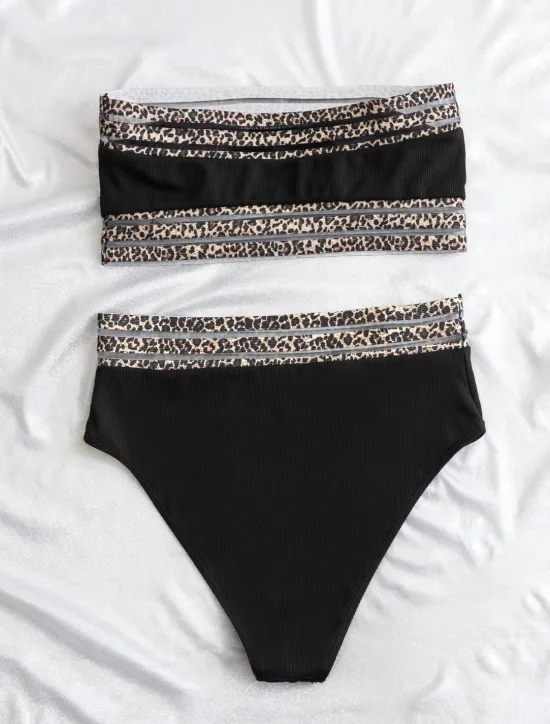 Outlet Women's Swimwear Bikini 2 Piece Briefs Swimsuit Backless Sexy Printing Bandeau Strapless Designer Sexy Leopard Strapless Sleeveless Bathing Suits Women Bikinis