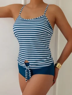 Sale Women's Swimwear Bikini 2 Piece Cheeky Swimsuit Backless Slim Vacation Beach Wear Striped U Neck Sleeveless Bathing Suits Women Bikinis|Tankinis