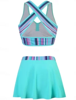 Outlet Women's Swimwear Bikini 2 Piece Skirt Swimsuit Backless Slim Vacation Beach Wear Stripe Halter Neck Sleeveless Bathing Suits Women Bikinis