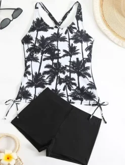 Women's Swimwear Bikini 2 Piece Boy Leg Swimsuit Backless Slim Vacation Beach Wear Graphic U Neck Sleeveless Bathing Suits Women Tankinis|Bikinis