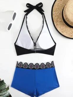 Clearance Women's Swimwear Bikini 2 Piece Boy Leg Swimsuit Backless Slim Vacation Beach Wear Graphic V Neck Sleeveless Bathing Suits Women Bikinis