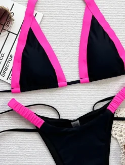 Best Women's Swimwear Bikini 2 Piece Thong Swimsuit Backless Slim Vacation Beach Wear Solid Color Halter Neck Sleeveless Bathing Suits Women Bikinis