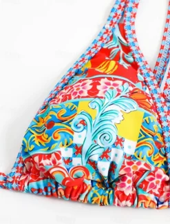 Women's Swimwear Bikini 2 Piece Cheeky Swimsuit Backless Slim Vacation Beach Wear Graphic Color Block V Neck Sleeveless Bathing Suits Women Bikinis
