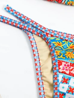 Women's Swimwear Bikini 2 Piece Cheeky Swimsuit Backless Slim Vacation Beach Wear Graphic Color Block V Neck Sleeveless Bathing Suits Women Bikinis