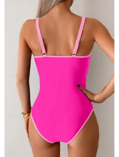 Women's Swimwear Bikini 2 Piece Swimsuit Backless Patchwork Tropical Beach Wear Color Block U Neck Sleeveless Bathing Suits Women Bikinis