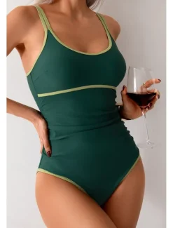 Women's Swimwear Bikini 2 Piece Swimsuit Backless Patchwork Tropical Beach Wear Color Block U Neck Sleeveless Bathing Suits Women Bikinis
