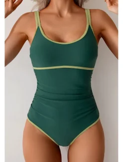 Women's Swimwear Bikini 2 Piece Swimsuit Backless Patchwork Tropical Beach Wear Color Block U Neck Sleeveless Bathing Suits Women Bikinis