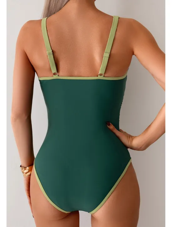 Women's Swimwear Bikini 2 Piece Swimsuit Backless Patchwork Tropical Beach Wear Color Block U Neck Sleeveless Bathing Suits Women Bikinis