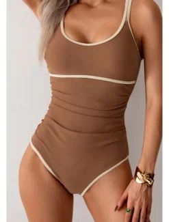 Women's Swimwear Bikini 2 Piece Swimsuit Backless Patchwork Tropical Beach Wear Color Block U Neck Sleeveless Bathing Suits Women Bikinis
