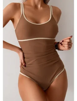 Women's Swimwear Bikini 2 Piece Swimsuit Backless Patchwork Tropical Beach Wear Color Block U Neck Sleeveless Bathing Suits Women Bikinis