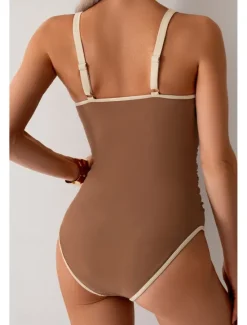 Women's Swimwear Bikini 2 Piece Swimsuit Backless Patchwork Tropical Beach Wear Color Block U Neck Sleeveless Bathing Suits Women Bikinis