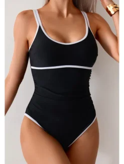 Women's Swimwear Bikini 2 Piece Swimsuit Backless Patchwork Tropical Beach Wear Color Block U Neck Sleeveless Bathing Suits Women Bikinis