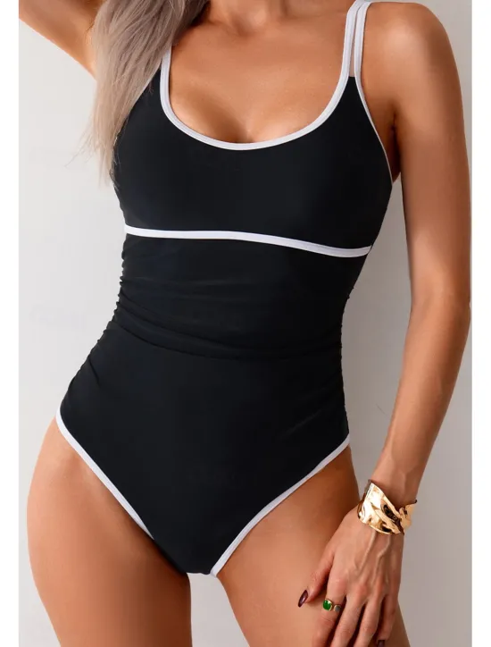 Women's Swimwear Bikini 2 Piece Swimsuit Backless Patchwork Tropical Beach Wear Color Block U Neck Sleeveless Bathing Suits Women Bikinis