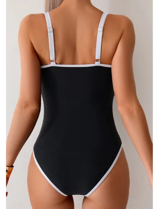 Women's Swimwear Bikini 2 Piece Swimsuit Backless Patchwork Tropical Beach Wear Color Block U Neck Sleeveless Bathing Suits Women Bikinis