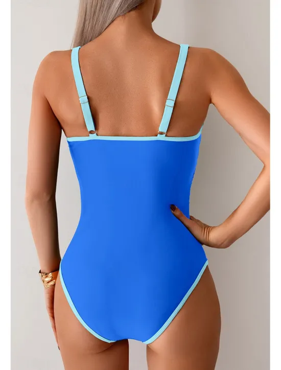 Women's Swimwear Bikini 2 Piece Swimsuit Backless Patchwork Tropical Beach Wear Color Block U Neck Sleeveless Bathing Suits Women Bikinis