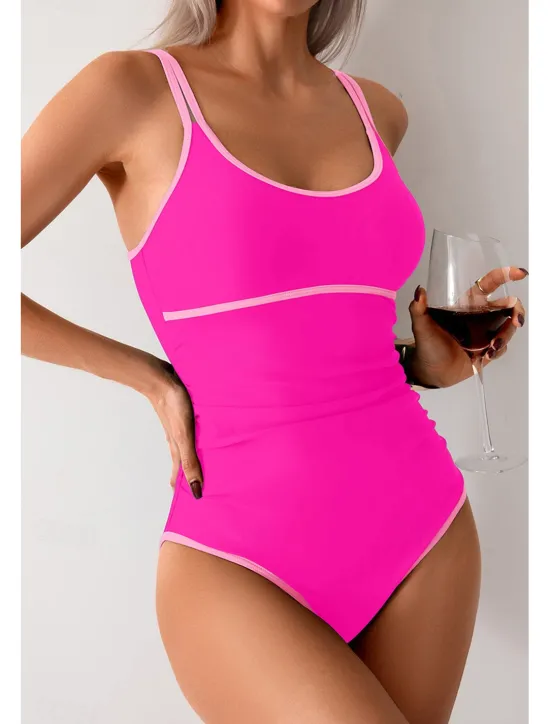 Women's Swimwear Bikini 2 Piece Swimsuit Backless Patchwork Tropical Beach Wear Color Block U Neck Sleeveless Bathing Suits Women Bikinis